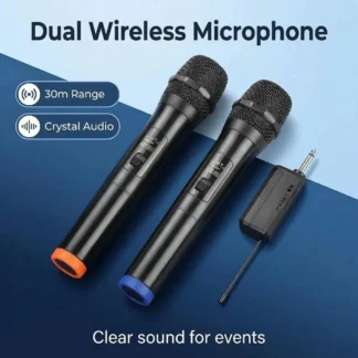 Micrófono inalámbrico UHF de frecuencia fija, 2 canales, micrófono de mano para fiestas, Karaoke, espectáculos profesionales en la iglesia, reuniones