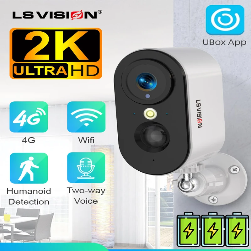 LS VISION 2K 5MP 4G cámara con tarjeta SIM detección humana WiFi cámara integrada 5200mAh batería vigilancia de seguridad videocámara
