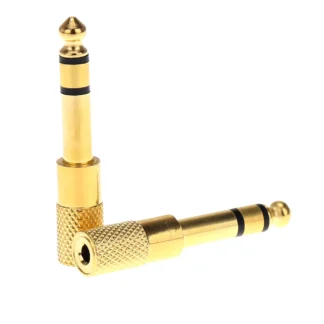 Par de adaptadores de audio, convertidor de enchufe estéreo para guitarras eléctricas, micrófono, auriculares, macho de 6.35mm, hembra de 3.5mm, dorado