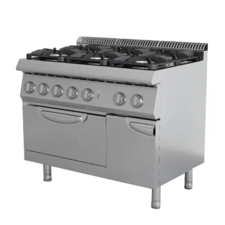 Estufa de Gas Comercial de Acero Inoxidable, Equipo de Cocina, Cocina de Gas de 6 Quemadores con Horno, Estufa Combinada con Olla de Barro