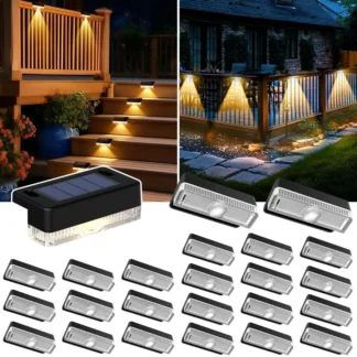 Luces Solares para Terraza, 24 Unidades, Luces LED para Escalones, Impermeables, para Terraza, Escaleras, Vallas, Paredes, Patio, Jardín