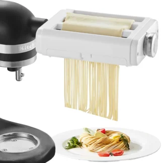 SucceBuy Accesorio para pasta para batidora de pie KitchenAid Juego de cortador de rodillos para pasta de acero inoxidable 3 en 1 que incluye rodillo de hoja de pasta