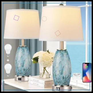 Juego de 2 Lámparas de Mesa Modernas de Vidrio con 3 Modos de Iluminación, Puertos USB y Tipo C para Decoración de Sala de Estar y Dormitorio