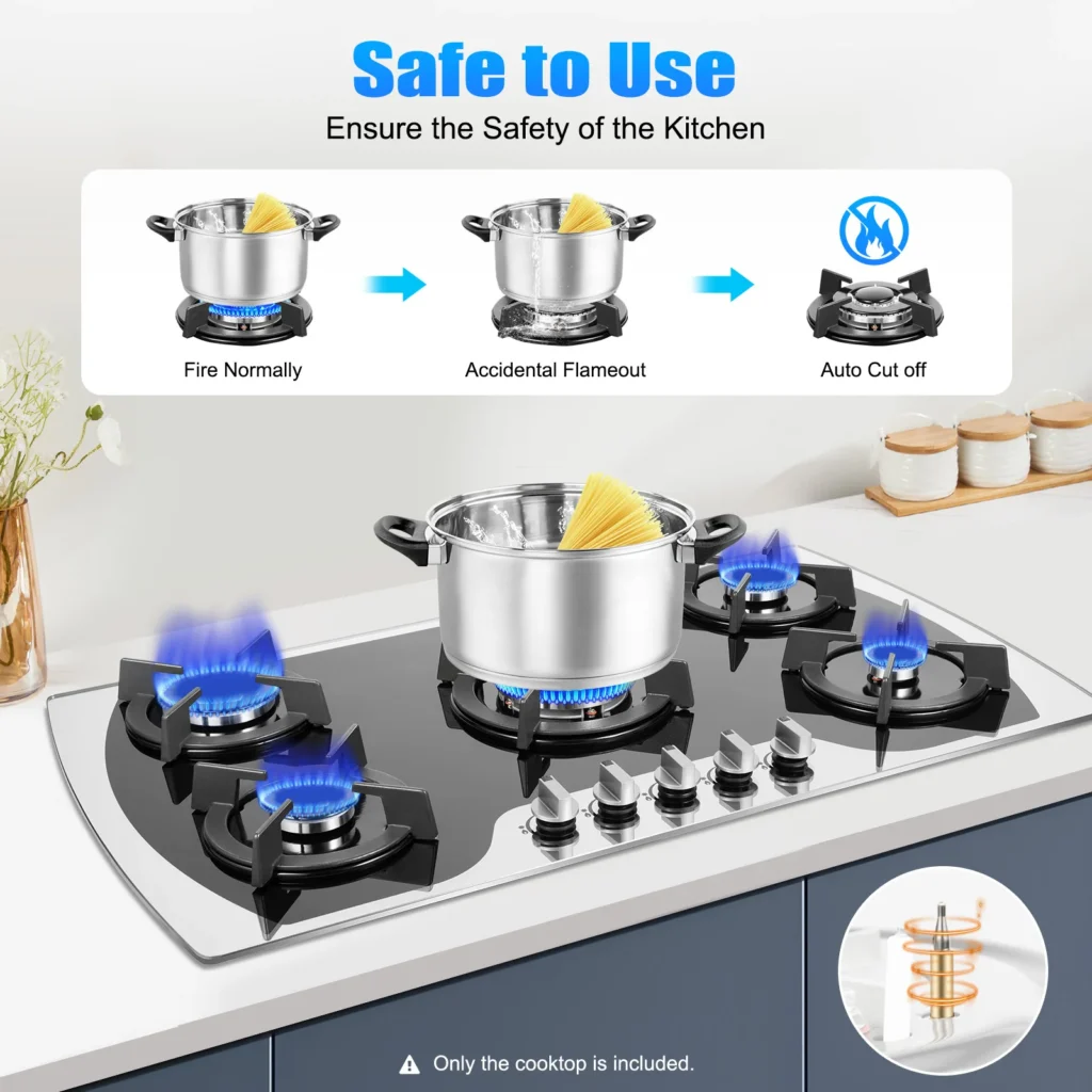 NUEVA Estufa de Gas de 5 Quemadores, Estufa de Gas de 35'' Integrada de Acero Inoxidable, Estufa de Gas Convertible de NG/GLP con Protección