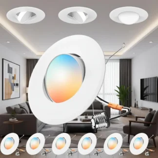 Paquete de 6 Luces LED Empotrables Retro de 6 Pulgadas, Ajustables en Dirección, 5CCT, Regulables, 2700K/3000K/3500K/4000K/5000K