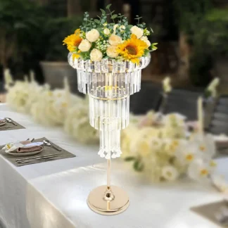 Elegante soporte de flores de 4 niveles: centro de mesa dorado para bodas y fiestas para eventos especiales