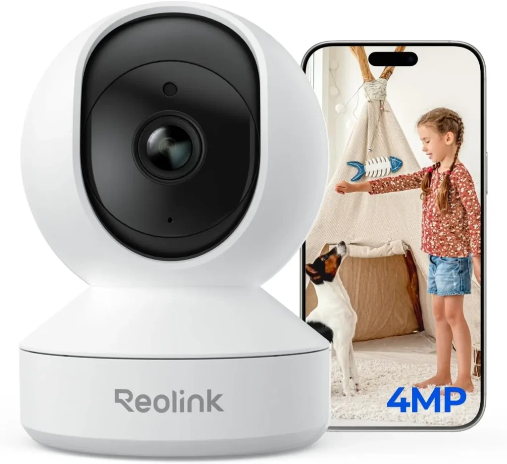 Cámara de Seguridad Interior 4MP E1, 2.4G WiFi 6, 360 ° Monitor para mascotas/bebés, visión nocturna, conversación bidireccional, almacenamiento local