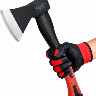 Hacha de Camping de 15 Pulgadas, Hacha de Acero al Carbono Forjado para Cortar y Partir Leña, Mango de Fibra de Vidrio con Absorción de Impactos y Agarre Antideslizante