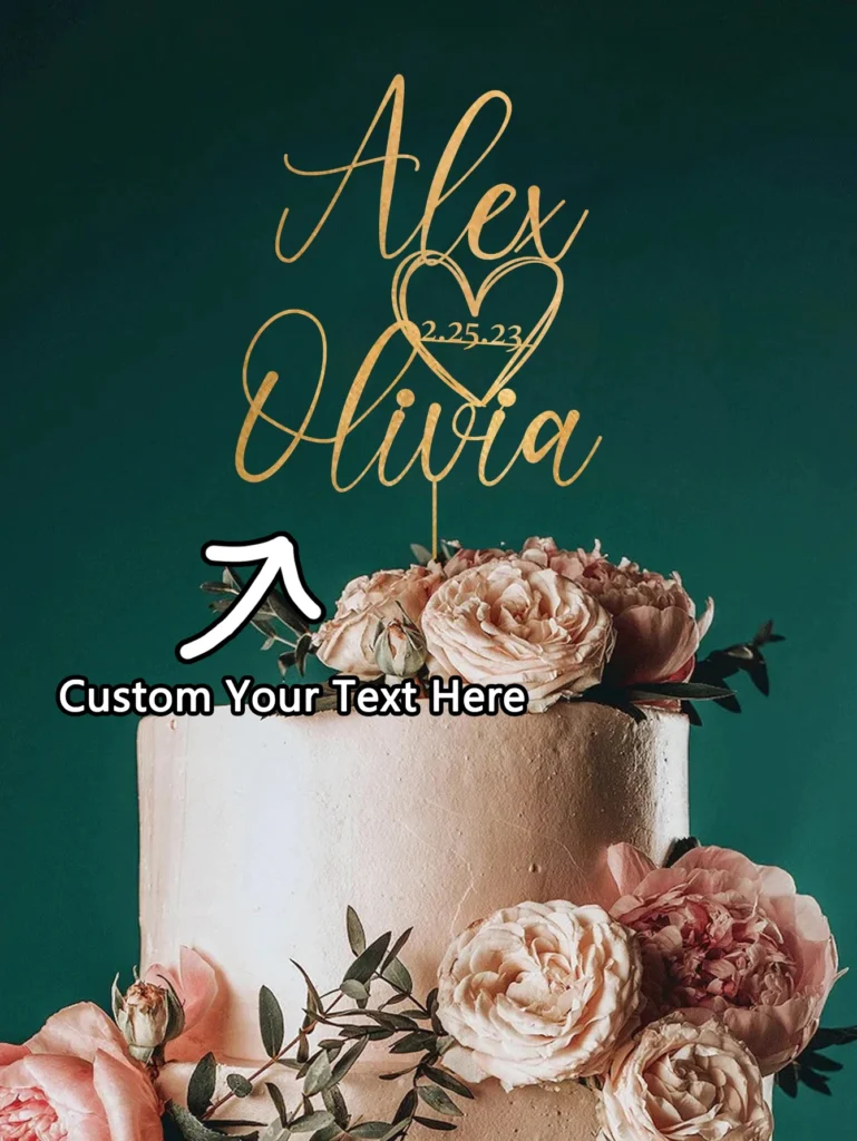 Adorno para tarta personalizado, 1 pieza, brillo metálico PMMA personalizado, nombre y fecha, accesorio DIY grabado con láser para cumpleaños, fiestas y espectros