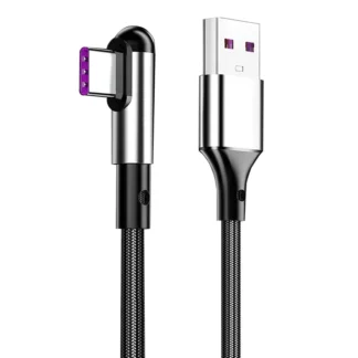 Cable de carga rápida de 65W de calidad superior, Cable de datos USB a tipo C trenzado de nailon, codo de 90 grados, Cable cargador de curva lateral USB, 10 Uds.