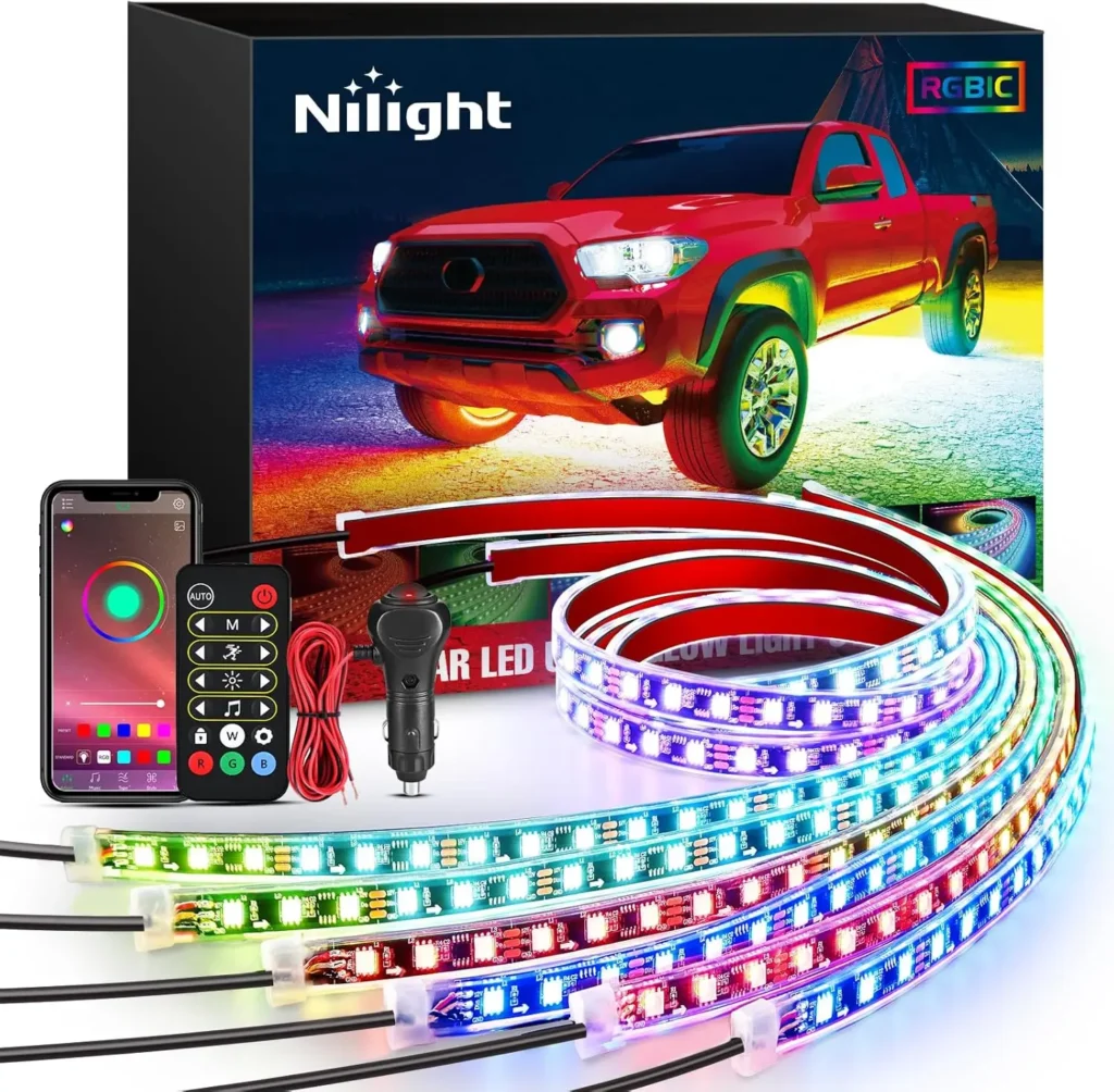 6 Piezas de Luces LED de Neón para la Parte Inferior del Automóvil, 300 LED RGB-IC, Modo de Música Activo con Sonido, Control Remoto por Aplicación