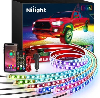 6 Piezas de Luces LED de Neón para la Parte Inferior del Automóvil, 300 LED RGB-IC, Modo de Música Activo con Sonido, Control Remoto por Aplicación