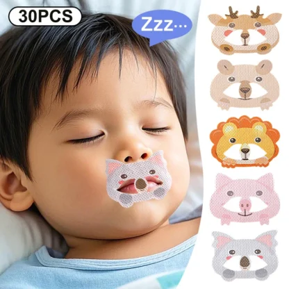 30 Uds. Pegatinas antironquidos de dibujos animados para niños, pegatinas de boca cerrada para dormir, parche de corrección de respiración, parche cerrado, cinta de órtesis