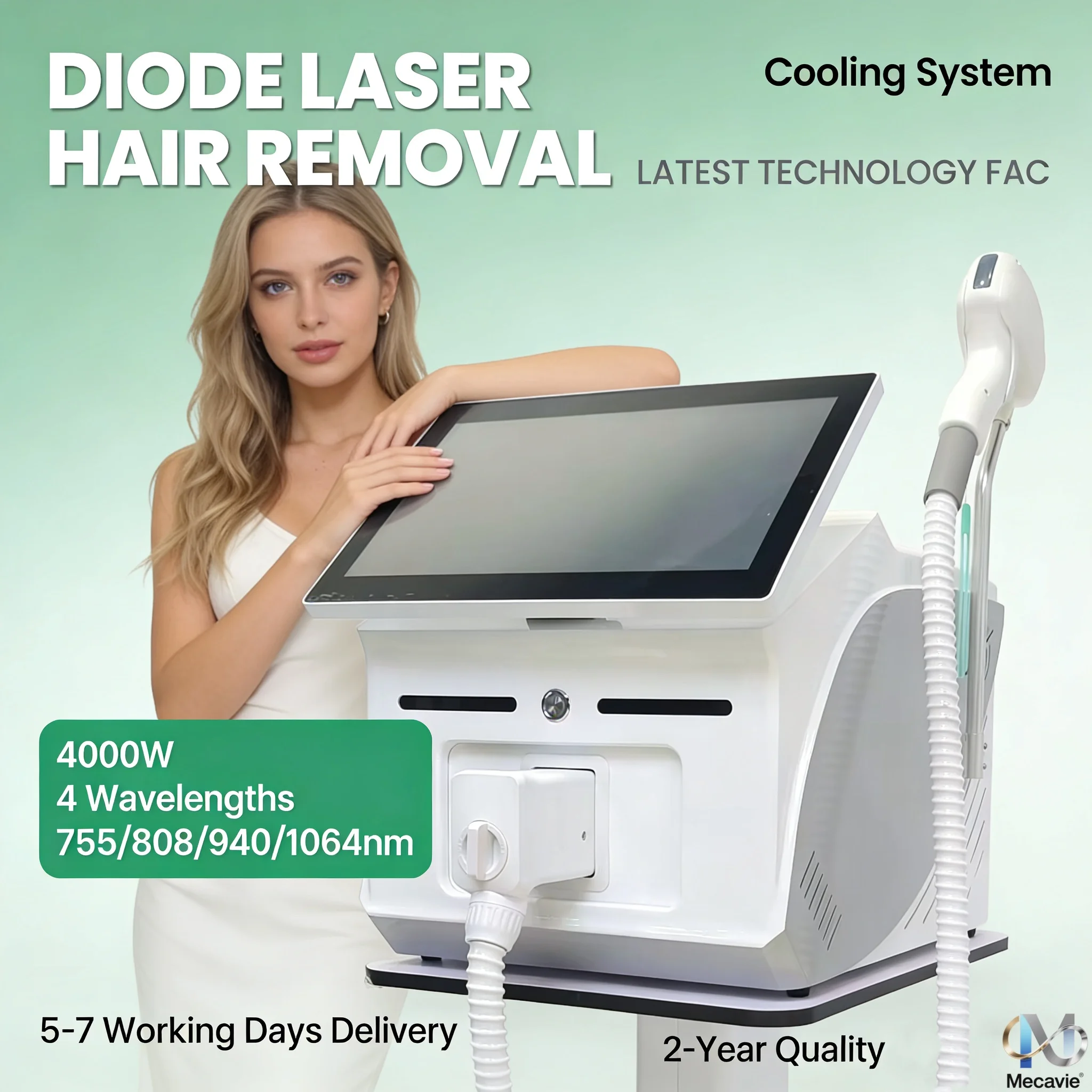 Depilación láser de diodo soprano profesional de 4000 W, 4 ondas, 755, 940, 1064 y 808 nm, certificado CE, dispositivo de alejandrita permanente.