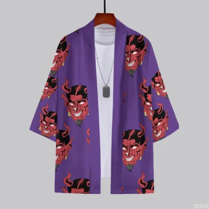 2025 Verano Transfronterizo Nuevo patrón de diablo impreso en 3D Venta caliente Cárdigans casuales y kimono