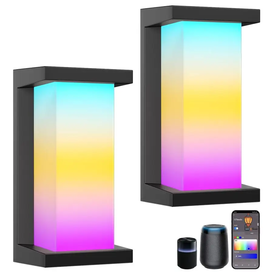 Luces de Pared Inteligentes para Exteriores, RGBCW Modernas e Impermeables para Porche, Control por WiFi a través de Aplicación, Lámparas LED para Exteriores