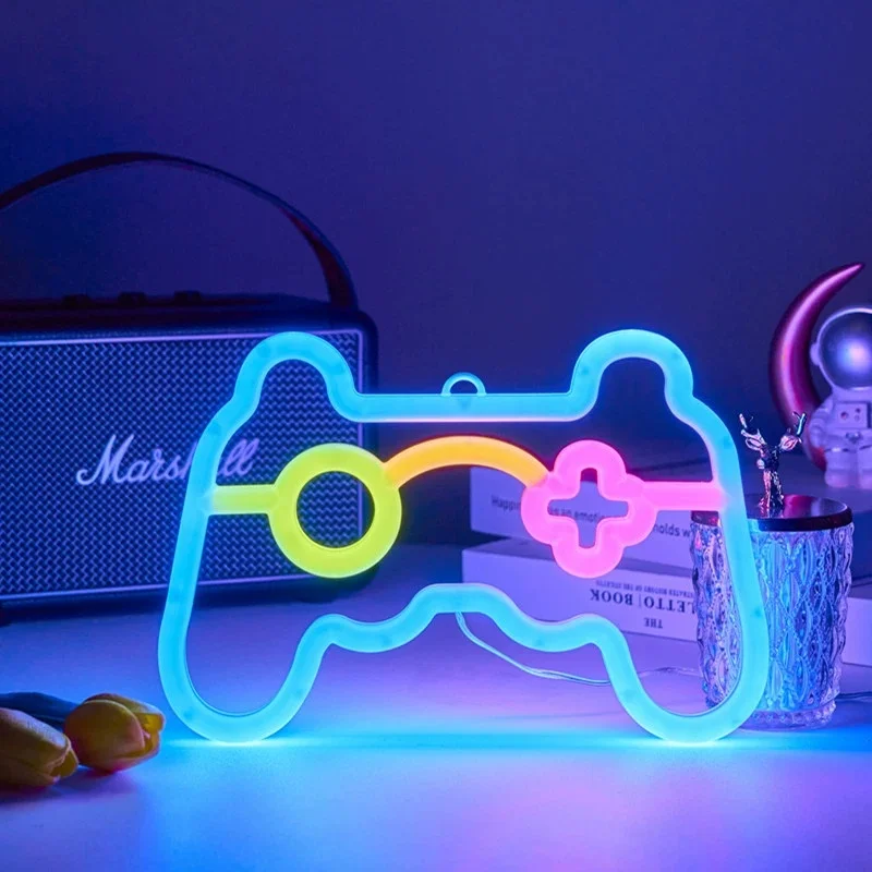 Controlador de juego de neón LED con alimentación por USB, luz decorativa para pared, luz de ambiente multicolor vibrante para dormitorio, bar o sala de juegos, moderna