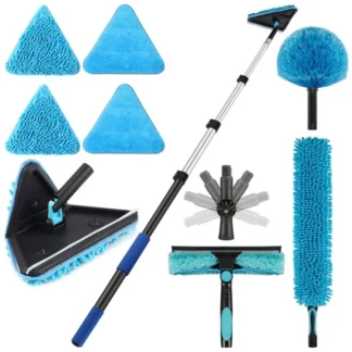 Mopa Limpiadora de Paredes con Barra Extensible de 3.6 m, Herramienta de Limpieza 3 en 1 para Techos Altos con 4 Almohadillas de Microfibra Chenille, Cobw