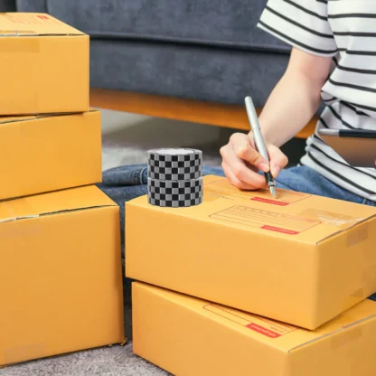 1 rollo de cinta de embalaje a cuadros en blanco y negro, uso versátil para envío, sellado, decoración de regalos, cinta de embalaje para festivales