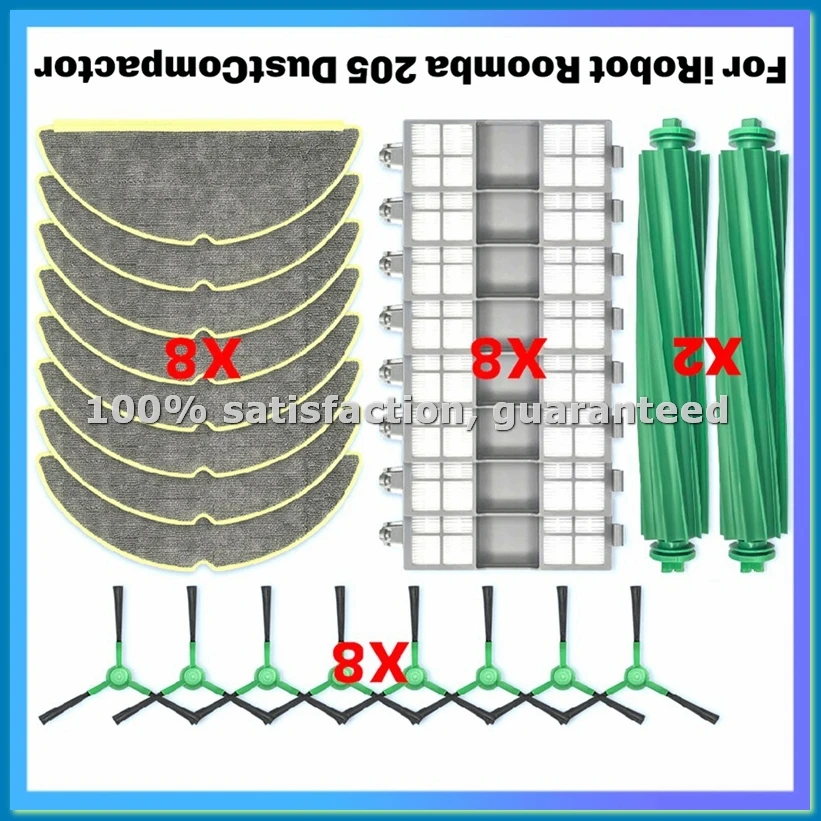 Repuestos y Accesorios para Aspiradora/Compactadora de Polvo 205: Cepillo Principal, Cepillo Lateral, Filtro HEPA, Paño de Limpieza-A79M