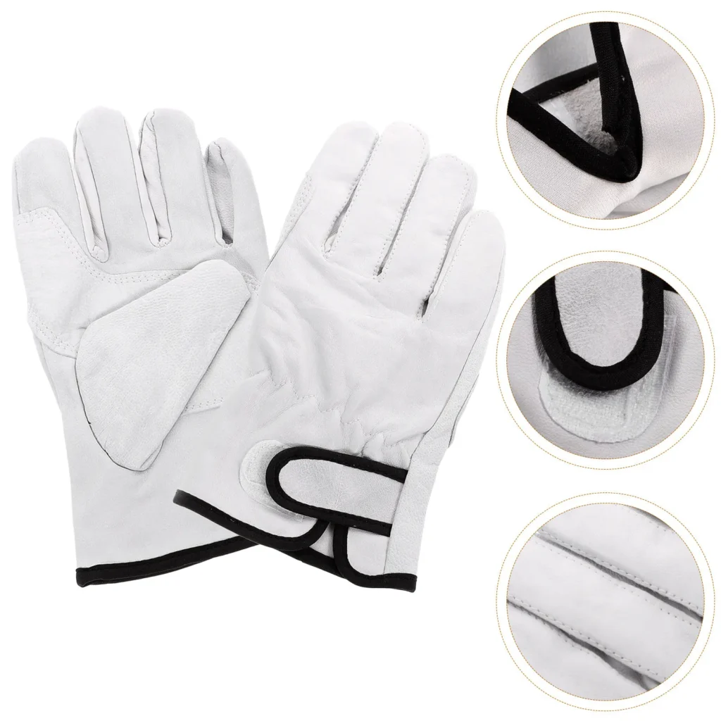 1 par de guantes cortos para soldar, resistentes al calor, con doble costura, forro de algodón, manga ajustable con gancho y bucle para horno, estufa, barbacoa