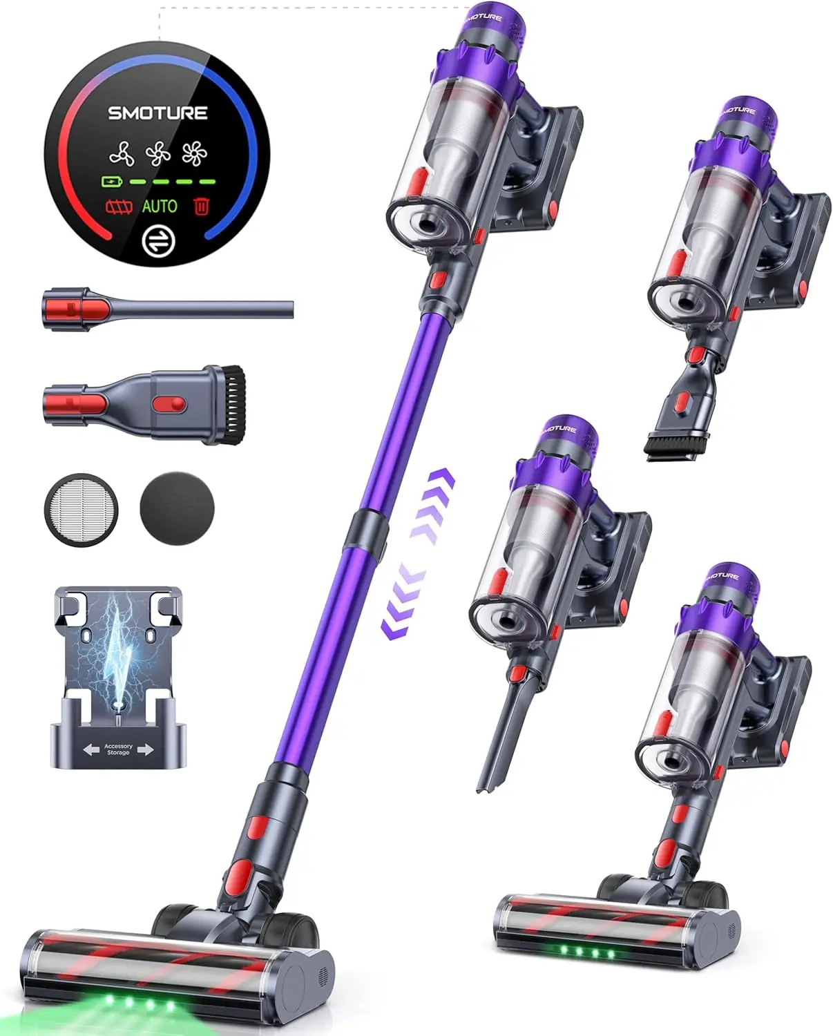 Aspiradora Inalámbrica, 600W, 50KPA de Succión, 65 Minutos de Autonomía, Diseño Vertical con Modo Automático para Pelo de Mascotas y Pisos