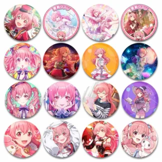 Anime ¡MÁS MÁS SALTO! Insignias Momoi Airi PJSK, alfileres de botón, broches bonitos de dibujos animados, ropa, bufandas, accesorios, regalos coleccionables