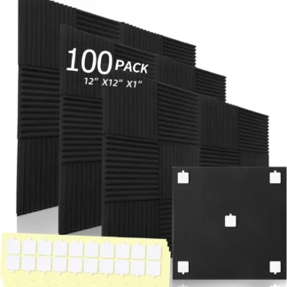 Paquete de 100 Paneles de Espuma Acústica, Paneles de Pared Insonorizantes Negros para Estudio, Oficina, Hogar, 12x12x1 Pulgadas, Alta Densidad