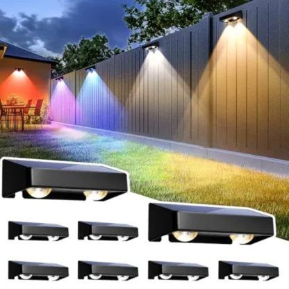 【Nuevo modelo】Luces solares para cercas de exterior, 9 colores fijos y luces solares para cercas que cambian de color, luces LED impermeables IP65 para terraza