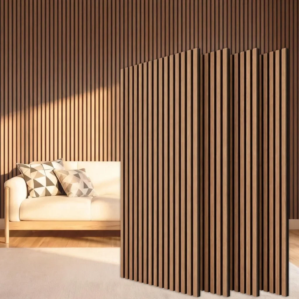 Paquete de 4 Paneles Acústicos de Madera para Pared, 31 pies cuadrados, Cancelación de Ruido y Decoración para Sala de Estar, Dormitorio, Oficina en Color Nogal