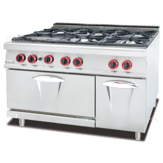Estufa de cocina comercial Jie Guan GH-797A, horno vertical de gas de seis quemadores estilo occidental, horno de seis ojos para freír y hornear en pequeñas cantidades.