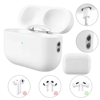 Funda de carga inalámbrica para Airpods Pro 1 y 2, Base de caja de carga de repuesto, puerto iOS/tipo C de 450mAh con botón de emparejamiento Bluetooth