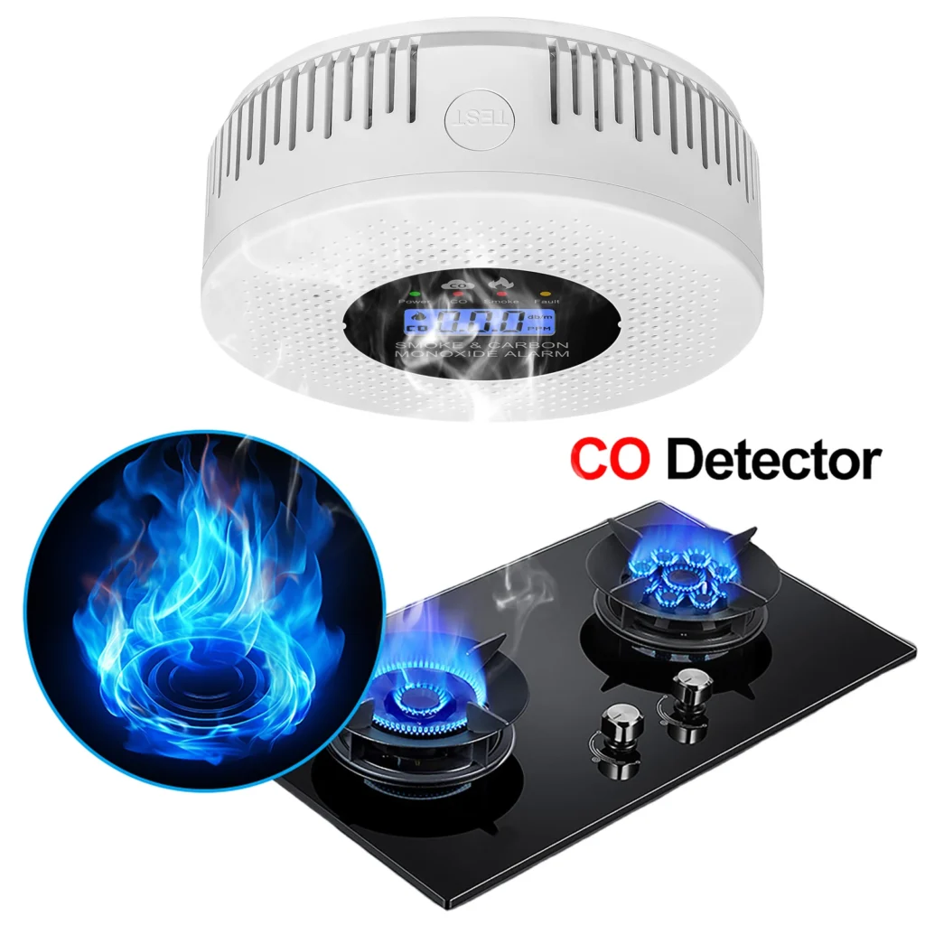 Detector de Humo y Monóxido de Carbono con Pantalla LCD 2 en 1, Detector de Humo con Alarma de Incendio, Funciona con Batería para Casa, Apartamento, Cocina