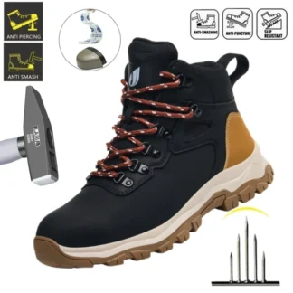 Zapatos de seguridad de protección de cuero para hombre, puntera de acero, zapatos de trabajo antigolpes, botas de seguridad indestructibles antipinchazos