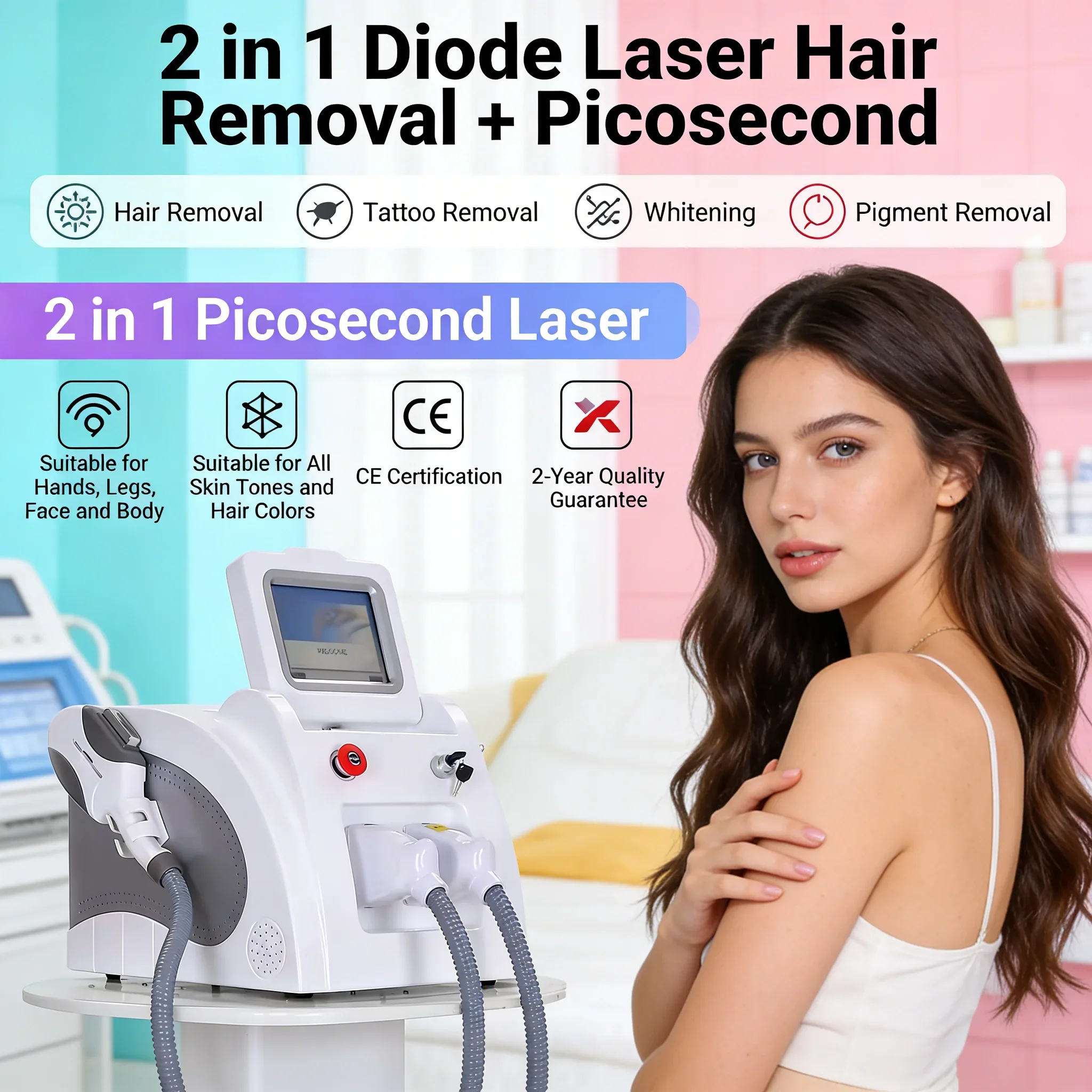 NUEVA Máquina 2 en 1 Nd Yag para Eliminación de Tatuajes, Máquina de Depilación Láser IPL OPT con Equipo Facial para Eliminar Arrugas