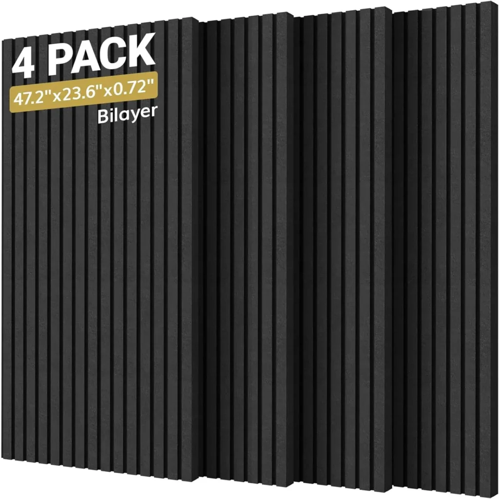 Paneles Acústicos Autoadhesivos para Pared, Paquete de 4 Paneles Grandes Insonorizantes para Decoración de Interiores, Color Negro