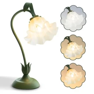 【Nuevo modelo】Lámpara de mesa con forma de flor, luz LED de lectura, luz nocturna vintage con forma de flor, 3 modos de color, lámparas de noche Kawaii, decoración Livi