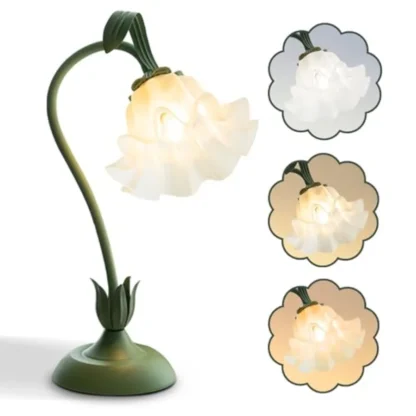 【Nuevo modelo】Lámpara de mesa con forma de flor, luz LED de lectura, luz nocturna vintage con forma de flor, 3 modos de color, lámparas de noche Kawaii, decoración Livi