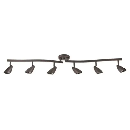 59376 Grayson Iluminación de riel ajustable en forma de S de 6 luces, color bronce, acabado pulido al aceite