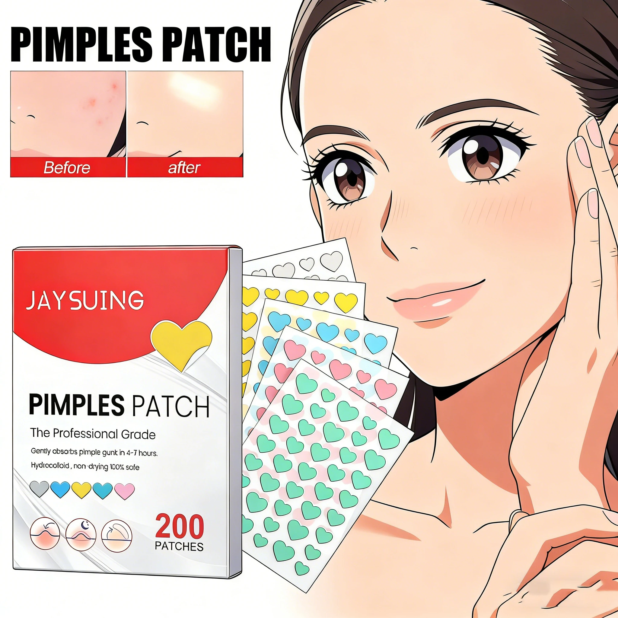 200/400/600/800 Uds parche de acné facial de estrella cuidado de la piel Invisible parches de acné y espinillas pegatina absorbente para cubrir el acné