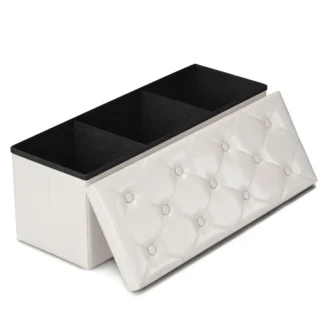 Banco Otomano de Almacenamiento, Otomano Plegable de 43 Pulgadas con 2 Divisores, Reposapiés de Cuero PU, Banco para el Final de la Cama, Baúl de Almacenamiento para Sala de Estar
