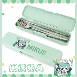 Juego de Cubiertos Portátiles de Acero Inoxidable con Diseño de Miku Hatsune Miku, Accesorios de Cosplay, Venta al Por Mayor