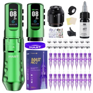 Mast Flip 4 Pro Máquina de Tatuaje Completa con Kit 4,5 mm Carrera Extra Larga 2 Baterías 2000 mAh Suave Sombreado y Línea para Artista de Tatuaje
