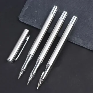 Pluma estilográfica de lujo para negocios, punta ultrafina, caligrafía, punta plateada, papelería, sin tinta