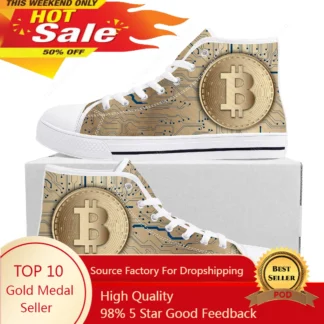 Caliente Bitcoin criptomoneda minero BTC moneda zapatillas altas para hombre para mujer adolescente zapatillas de lona zapatos casuales para parejas zapato personalizado