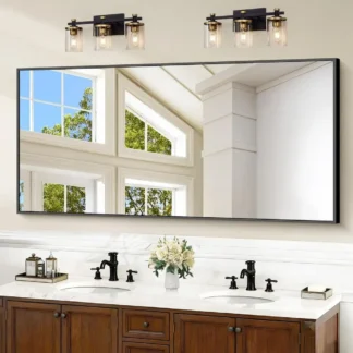 Espejo de Baño o de Pared Negro, 60x30 Pulgadas, Espejo RecMirr con Marco Metálico, Espejo Decorativo de Pared para Baño, Sala de Estar, Entrada