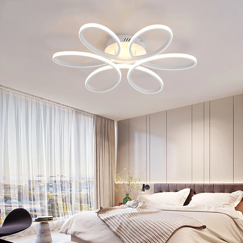 Luz de techo LED moderna, luz cálida blanca de 60cm, diseño creativo de línea de flores de junio para dormitorio, sala de estar, cocina, comedor