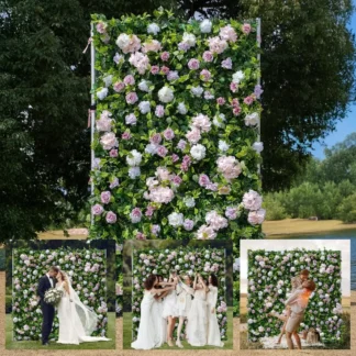 Lujo artificial Paneles de pared de flores, precioso fondo floral de seda 3D para bodas, espectáculos de bebés, fiestas y decoración del hogar