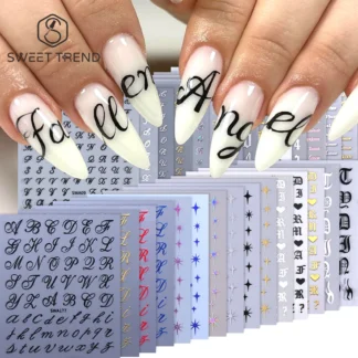 SWEET TREND 4/6/7/10/11 piezas Pegatinas de Uñas con Letras Romanas Doradas y Plateadas, Alfabeto, Palabras en Inglés, Decoración de Manicura, Deslizadores para Decoración de Uñas