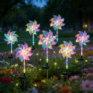 2 luces LED solares coloridas con forma de molino de viento para jardín, impermeables, para patio, jardín, paisaje, decoración romántica